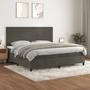 Κρεβάτι Boxspring με Στρώμα Σκούρο Γκρι 200x200 εκ. Βελούδινο