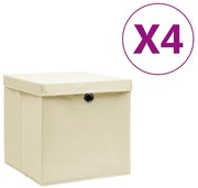 vidaXL Κουτιά Αποθήκευσης με Καπάκια 4 τεμ. Κρεμ 28 x 28 x 28 εκ.