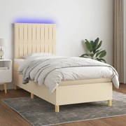 vidaXL Κρεβάτι Boxspring με Στρώμα & LED Κρεμ 80x200 εκ. Υφασμάτινο