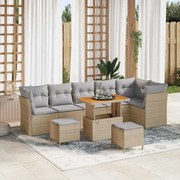 vidaXL Σετ Καναπέ Κήπου 9 Τεμαχίων με Μαξιλάρια σε Μπεζ, Πολυ Ράτταν