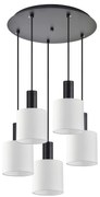 SE21-BL-4-5BL-SH1 ADEPT TUBE Black Pendant White Fabric Shade+