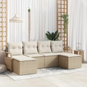 vidaXL Σετ 6 Τεμαχίων Καναπέ Κήπου Με Μαξιλάρια Μπεζ Πολυ Ρατάν, vidaXL 2 Θέσιος Καναπές Κήπου Με Μαξιλάρια Μπεζ Πολυ Ρατάν