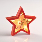 "WOODEN RED STAR" 6 MINI LED ΛΑΜΠ. ΜΠΑΤ. (2xAAA), WW,IP20, 23X5X22CM ACA X06611221