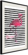 Αφίσα - Flamingo on Striped Background - 40x60 - Μαύρο - Με πασπαρτού