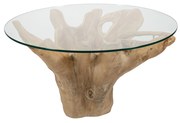 Coffee Table S Line ρίζα με γυάλινη επιφάνεια Ø90cm X Y50cm S1614-00N3