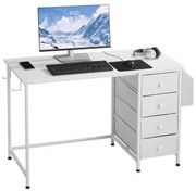 VEVOR Computer Desk with Fabric Drawers, 120 cm Reversible Study Work Writing Desk for Modern Home Office Bedroom, Simple Modern Cute PC Table Metal Frame Business Furniture, White