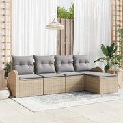 vidaXL Σετ Καναπέ Κήπου με μαξιλάρι 5 pcs Μπεζ Πολυ ράταν