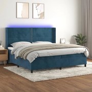 vidaXL Κρεβάτι Boxspring με Στρώμα &amp; LED Σκ. Μπλε 200x200εκ. Βελούδινο