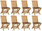vidaXL Καρέκλες Κήπου 8 τεμ. από Μασίφ Ξύλο Teak με Ανθρακί Μαξιλάρια