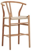 Σκαμπό μπαρ Wishbone pakoworld rubberwood-σχοινί σε φυσική απόχρωση 55x49x96εκ