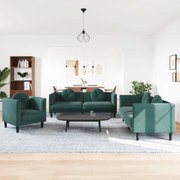 vidaXL Σετ Σαλονιού 3 Τεμαχίων Σκούρο πράσινο Βελούδινο με Μαξιλάρια