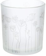 Φανάρι Καταιγίδας Cylindrical "Flower" Λουλουδάτο Design Γυάλινο Λευκό PU 18 H. cm D. 7 cm-05161252
