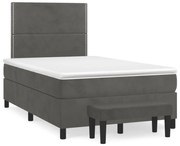 Κρεβάτι Boxspring με Στρώμα Σκούρο Γκρι 120x190 εκ. Βελούδινο - Γκρι