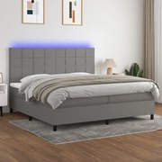 vidaXL Κρεβάτι Boxspring με Στρώμα & LED Σκ.Γκρι 200x200εκ. Υφασμάτινο