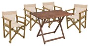 Dining table Retto set of 5 pieces solid beech wood walnut-ecru 100x60x71cm 100x100x71 εκ.