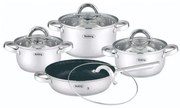 Σετ κατσαρόλα Rosberg R51210L8T, 4 h, Τηγάνι με μαρμάρινη επίστρωση, Επαγωγή, Διπλός πάτος, Ανοξείδωτο