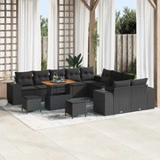 vidaXL Σετ Καναπέ Κήπου 13 Τεμαχίων Με Μαξιλάρια Μαύρο Πολυ Ρατάν, vidaXL Σετ Δείπνου Κήπου 3 Τεμαχίων Με Μαξιλάρια Μαύρο Πολυ Ρατάν