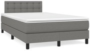 vidaXL Κρεβάτι Boxspring με Στρώμα &amp; LED Σκ.Γκρι 120x190εκ. Υφασμάτινο