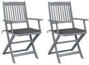 Καρέκλες Εξωτ. Χώρου Πτυσσόμενες 2 τεμ Ξύλο Ακακίας & Μαξιλάρια