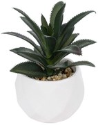 Τεχνητό Φυτό Σε Κασπώ Aloe 20983 Φ9x12cm Green-White GloboStar Πηλός,Πολυαιθυλένιο