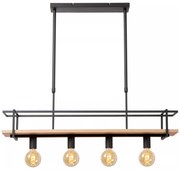 Φωτιστικό Κρεμαστό Lucide 21432-04-30 MILONGA Μαύρο Ματ (Black Mat)|Ξύλο Φυσικό χρώμα (Wood Natural Finish)