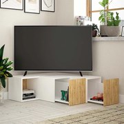 Έπιπλο τηλεόρασης γωνιακό Compact Megapap χρώμα λευκό - φυσικό οξιάς 94,2x90,6x31,4εκ.