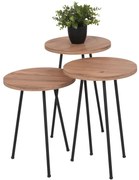 Τραπεζάκια σαλονιού KISSA C18174.04 Σετ 3 τμχ Μελαμίνη Φυσικό με Μαύρα Μεταλλικά πόδια 33x33x53 εκ.