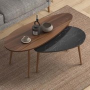 Βοηθητικά τραπεζάκια Elips Megapap χρώμα καρυδί - μαύρο εφέ μαρμάρου 116x46x46εκ.