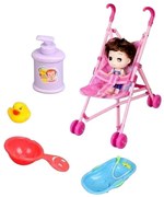 Κούκλα με σετ μπάνιου και καροτσάκι - 669-702C - 215564