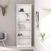 Βιβλιοθήκη με 5 Ράφια Λευκή 60 x 24 x 175 εκ. από Επεξ. Ξύλο 800882