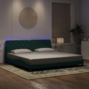 vidaXL Πλαίσιο Κρεβατιού με LED Σκούρο Πράσινο 200x200 εκ. Βελούδινο