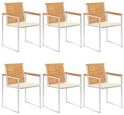 vidaXL Καρέκλες Κήπου 6 τεμ. από Μασίφ Ξύλο Teak με Μαξιλάρια