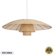 GloboStar® ZORA 02140 Boho Κρεμαστό Φωτιστικό Οροφής Μονόφωτο 1 x E27 AC220-240V IP20 - Φ120 x Υ40cm - Μπεζ Υφασμάτινο Καμπάνα - 5 Χρόνια Εγγύηση