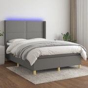 Κρεβάτι Boxspring με Στρώμα &amp; LED Σκ.Γκρι 140x190εκ. Υφασμάτινο