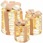 vidaXL Διακόσμηση Κουτιού Δώρου 3 pcs Θερμό λευκό 20 x 20 x 20 εκ. PET