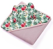 BabyOno Βαμβακερή Πετσέτα Μπάνιου Με 3D Κουκούλα 100x100cm Με Τροπικά Λουλούδια Ροζ BN939