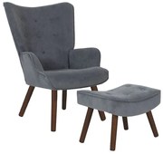 ALMA Πολυθρόνα - Μπερζέρα με Σκαμπό - Υποπόδιο Καρυδί Ύφασμα Velure Γκρι, K/D