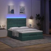 vidaXL Οθωμανικό κρεβάτι με στρώματα &amp; LEDs Σκούρο πράσινο Βελούδο