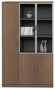 WOODWELL ΕΟ967,LPROLINE Ντουλάπα - Βιβλιοθήκη Γραφείου Αριστερή, Πεντάφυλλη (2 Γυάλινα) Καρυδί Δρυς-Μαύρο 120x40x200cm ΕΟ967,L