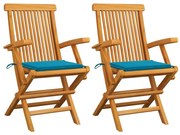 vidaXL Καρέκλες Κήπου 2 τεμ. από Μασίφ Ξύλο Teak με Μπλε Μαξιλάρια