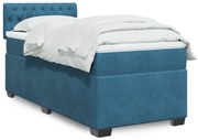 vidaXL Κρεβάτι Boxspring με Στρώμα Μπλε 90x190 εκ. Βελούδινο