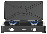 Διπλή εστία αερίου με καπάκι Rosberg R51454E2 2x 2,2 kWh, 30 mbar, Ανθρακούχο χάλυβα, Μαύρο