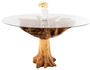 ΤΡΑΠΕΖΙ ΤΡΑΠΕΖΑΡΙΑΣ ROOTS  ΞΥΛΟ ΡΙΖΑΣ ΤΕΑΚ ΚΑΙ ΕΠΙΦΑΝΕΙΑ ΓΥΑΛΙ 150x150X80Υεκ.