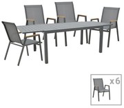 Τραπεζαρία Azelie-Lafla σετ 7τεμ ανθρακί ύφασμα-ανθρακί αλουμίνιο 77x55x94εκ 160x90x75 εκ.