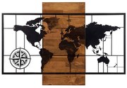 Διακοσμητικό Τοίχου World Map 279ENZ1744 85x58cm Walnut-Black Wallity Metal,Wood