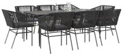 vidaXL Σετ Τραπεζαρίας Κήπου 9 τεμ Μαύρο Συνθ.Ρατάν/Γυαλί με Μαξιλάρια