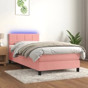 Κρεβάτι Boxspring με Στρώμα &amp; LED Ροζ 90x190 εκ. Βελούδινο