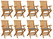 vidaXL Καρέκλες Κήπου 8 τεμ. Μασίφ Ξύλο Teak με Γκρι Μαξιλάρια