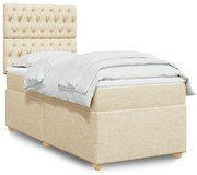 vidaXL Κρεβάτι Boxspring με Στρώμα Κρεμ 90x200 εκ.Υφασμάτινο