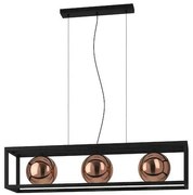 Κρεμαστό Φωτιστικό Ράγα L110xH150cm Τρίφωτο 3xE27 Μαύρο-Γυαλί Χρώμα Χαλκού Eglo Cordoba 390091